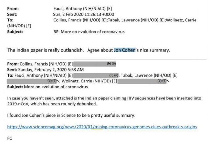डॉ एंथनी फौसी ने भारतीय वैज्ञानिकों को COVID-19 को एड्स वायरस से जोड़ने वाले अध्ययन को वापस लेने की धमकी दी