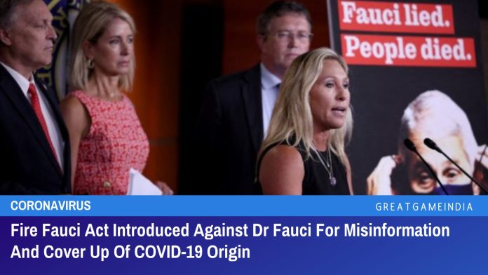 गलत सूचना और COVID-19 मूल के कवर अप के लिए डॉ फौसी के खिलाफ फायर फौसी अधिनियम पेश किया गया